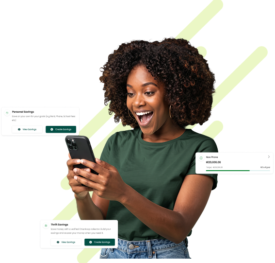 Woman using savings feature on phone